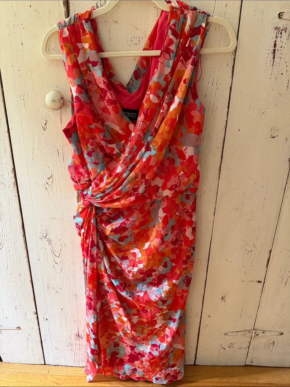 Adrianna Papell Multicolor Floral Ruched Draped Dress